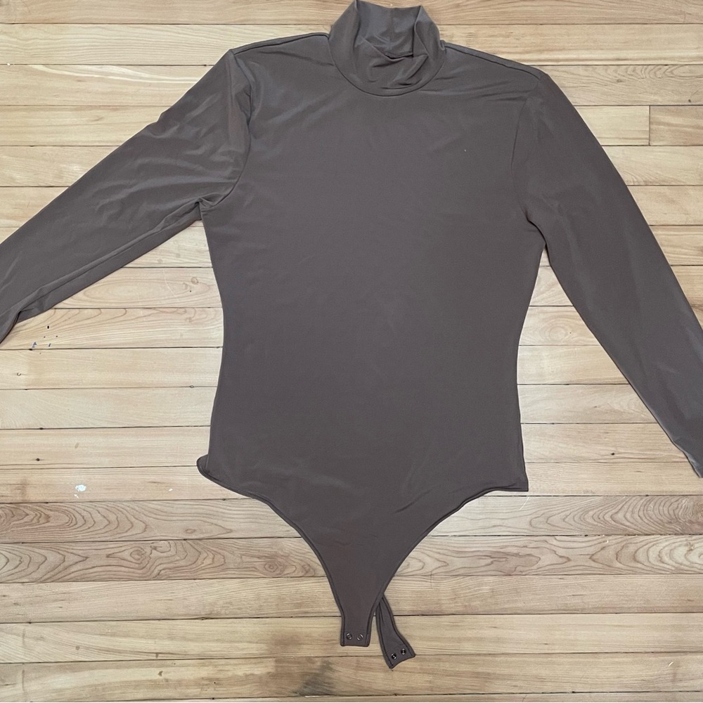 Chic Brown Turtleneck Bodysuit